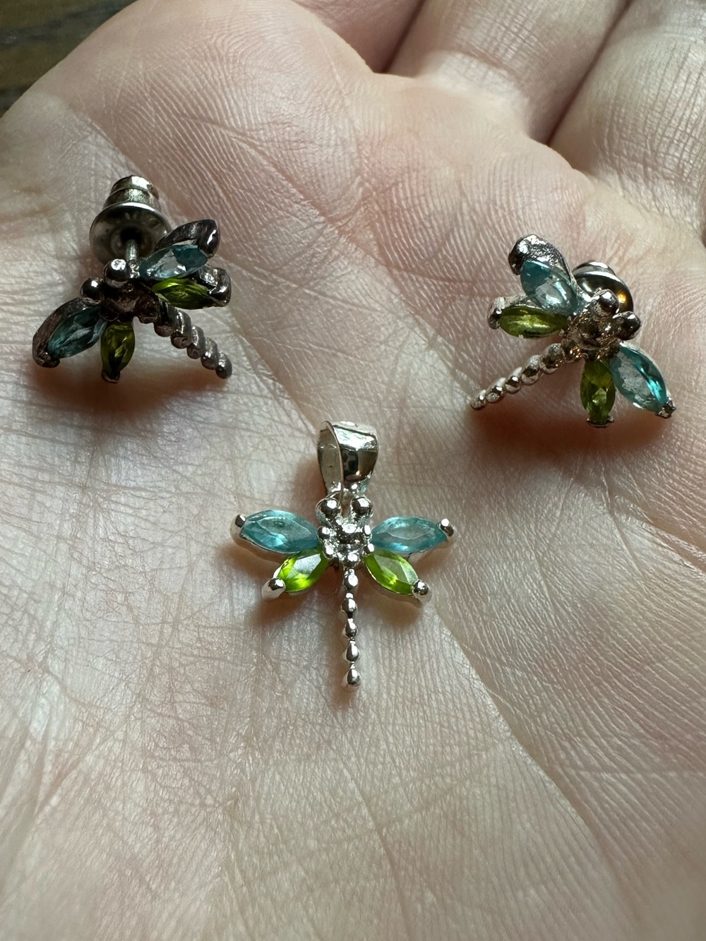 Dainty 90s Sterling Dragonfly and Earring set